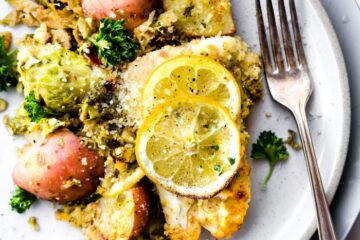Pescado y vegetales horneados con miel y mostaza