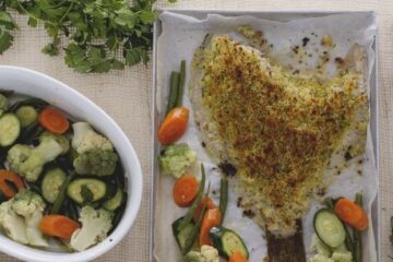 Rodaballo gratinado con verduras